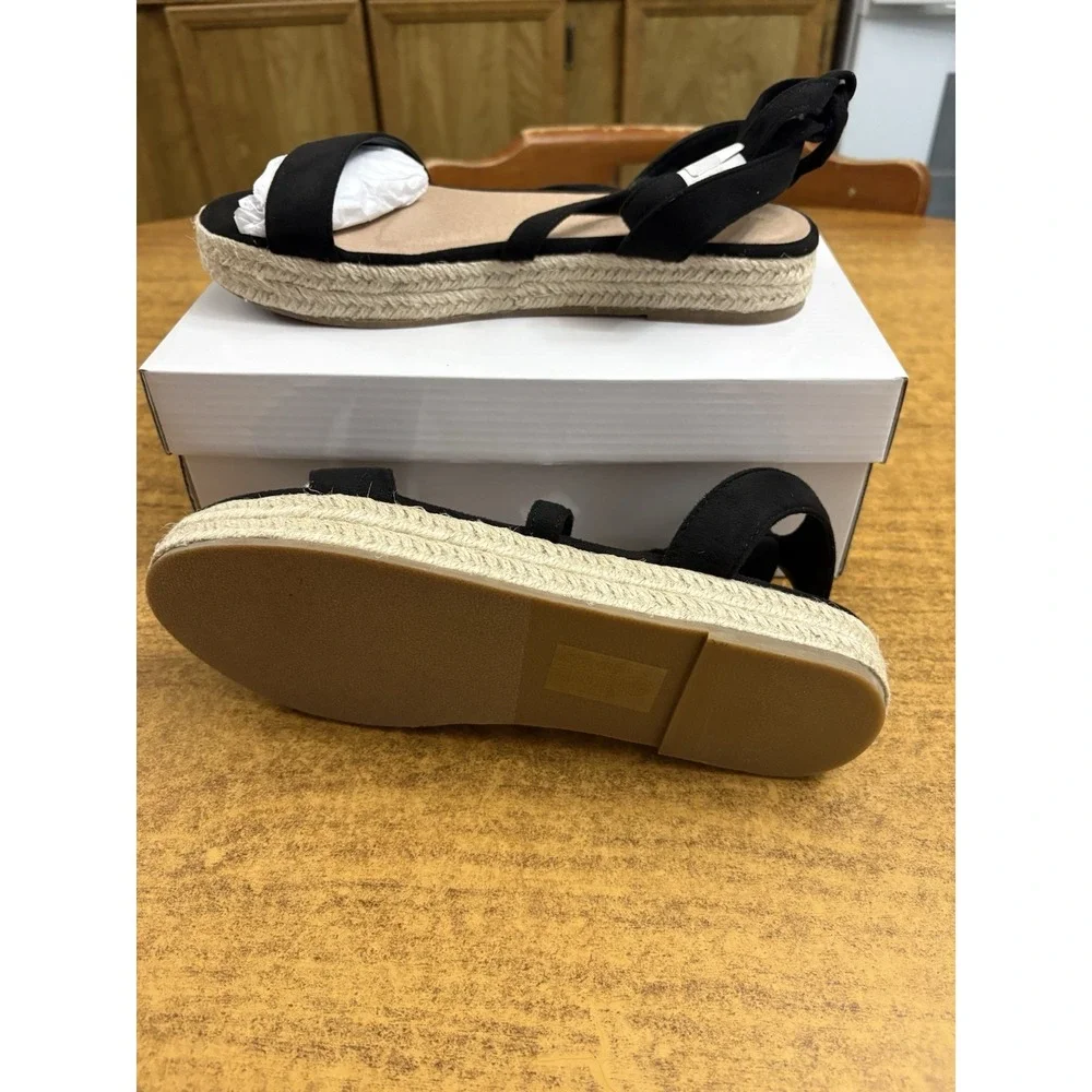 PrettyLittleThing Black Lace Up‎ Espadrille Flatform Sandal Size 8 US NEW
